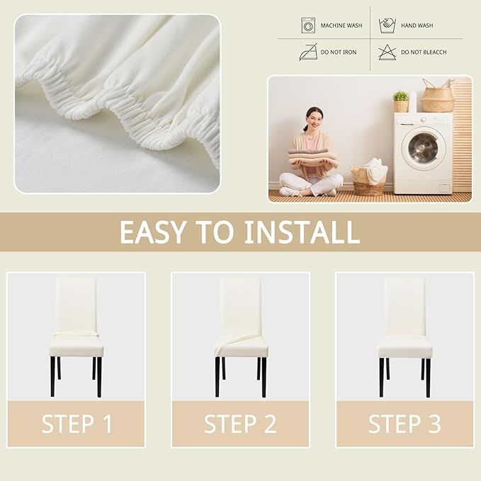 Dining Chair Covers Set of 4, Stretch Kitchen Removable Washable Chairs Slipcovers Seat Protector for Home, Party, Banquet (Beige)