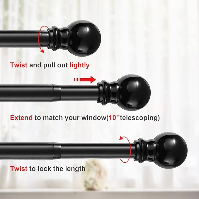 Black Curtain Rod 81 Inch - 1 Inch Heavy Duty Curtain Rods for Windows - Telescoping Adjustable Window Rod with Decorative Finals for Bedroom, Living Room, Kitchen, Bathroom