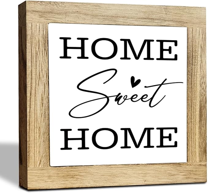 Home Sweet Home Sign, Rustic Farmhouse Decor the Sign, Homes Decoration for Shelf, Holes Signs Wall Decorate, Box Wood Plaques Desk Decoration, Family Signs for Homes Decorate, Housewarming Gift