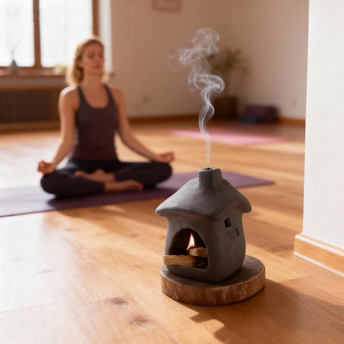 House Palo Santo Burner - Mini Ceramic Chiminea Holder with Stable Base | Perfect for Burning Sage, Incense Cones & Essential for Zen Altars, Meditation, Yoga, Home Decor & Thoughtful Gifts.