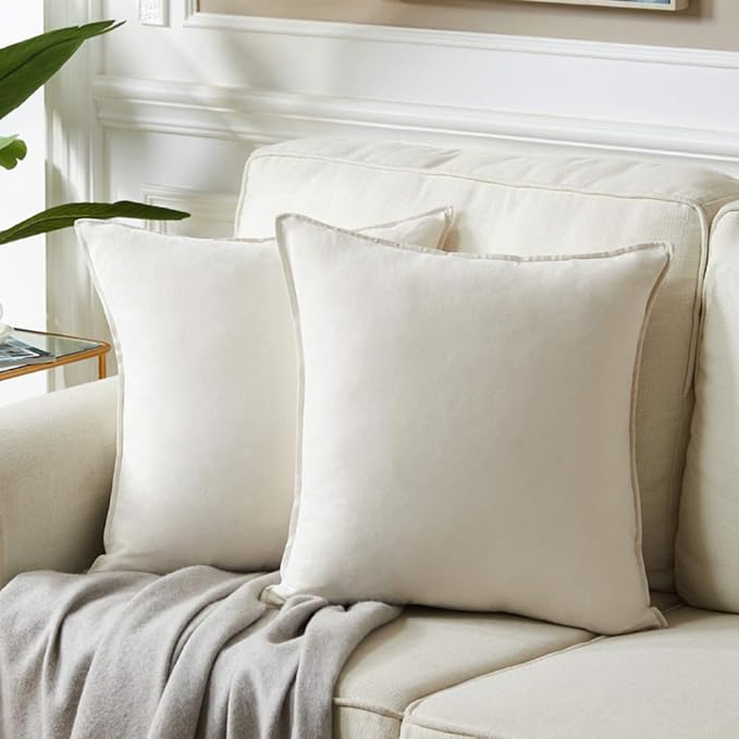 Fancy Homi 22x22 Pillow Covers, Pack of 2 Ivory Throw Pillow Cover, Super Soft Faux Suede Square Solid Cream Cushion Cover for Couch Sofa Bedroom Living Room 55x55 cm