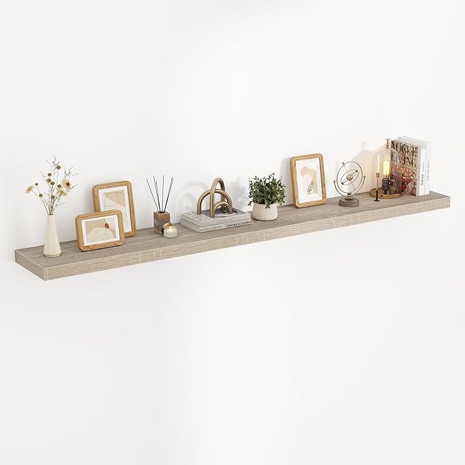72 Inch Floating Shelves, 3D Textured Wood Grain, 72"x9.25"x1.5" Inch Deep Floating Shelves for Wall, Wooden Shelves for Bathroom, Bedroom, Living Room, Vintage White Oak, 1 Piece
