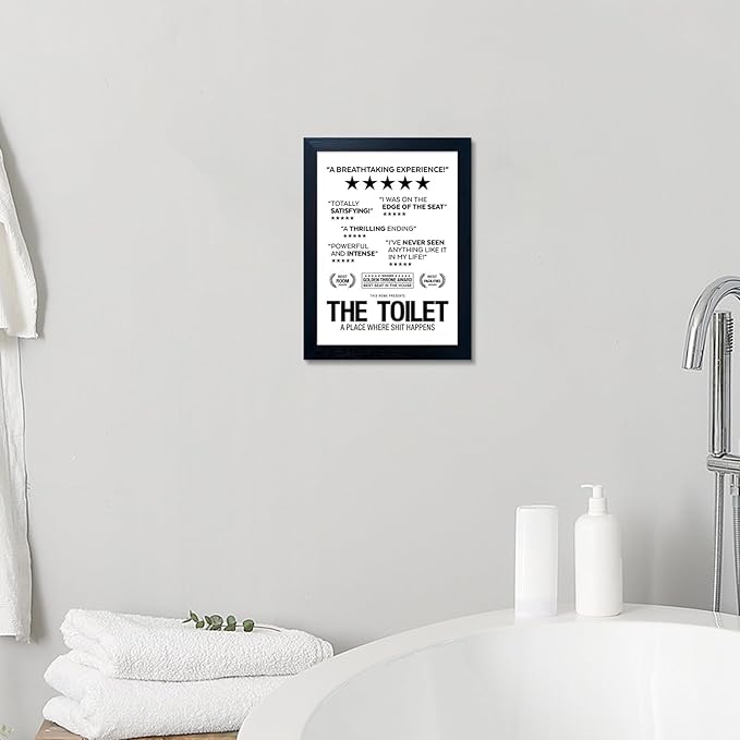 Senlifa Art Black & White Bathroom Wall Art, Humorous Toilet Decor Sign, 11" x 14", Framed Canvas Print