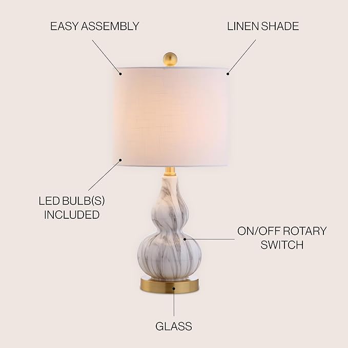 JONATHAN Y JYL1028D Anya 20.5" Mini Glass LED Table Lamp, Transitional, Glam, Midcentury, Modern, Elegant, Office, Living Room, Family Room, Dining Room, Bedroom, Hallway, Foyer, Black/White
