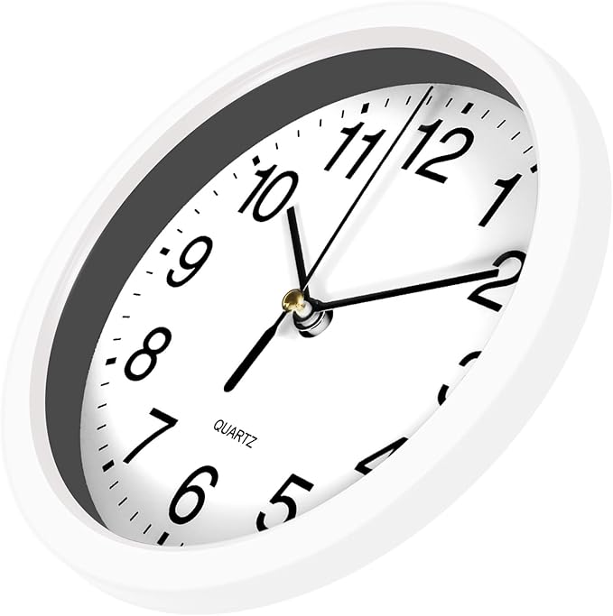 Silent Wall Clock Non Ticking, 6 Inch Wall Clocks Battery Operated, Small Analog Clock for Bedroom Home Office Kitchen Bathroom School, Easy to Read(White)