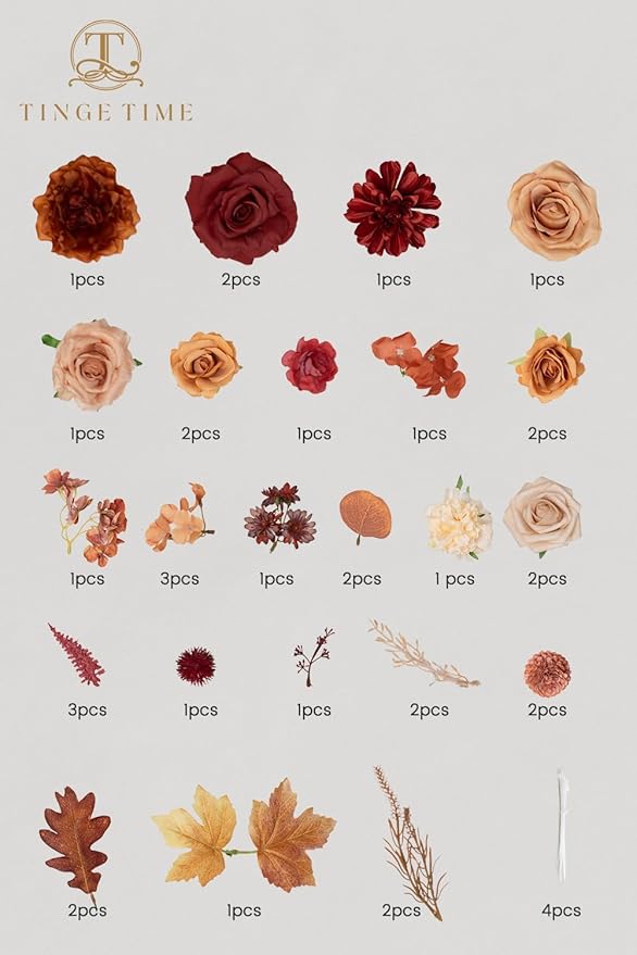 TINGE TIME Silk Fake Flowers Combo, Fake Foam Roses with Stems for DIY Wedding Bouquets Centerpieces Baby Shower Party Home Decorations(Terracotta)