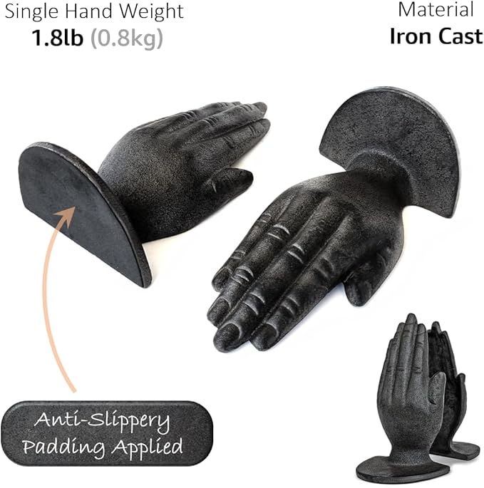Ambipolar Hands Style Decorative Bookends - Antique Black Cast Iron Decorative Accent for Home Decor, Bookshelf, Living Room Decor, Decorative Bookends for Heavy Books