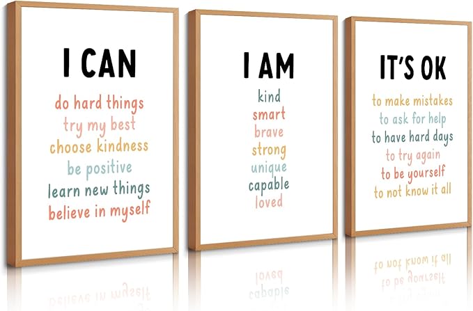 Kids Affirmation Wall Art Positive Canvas Wall Decor Inspirational Quotes Wall Art Motivational Words Pictures Daily Affirmations Poster Nursery Prints for Playroom Children Room 16x24x3 Inch Unframed