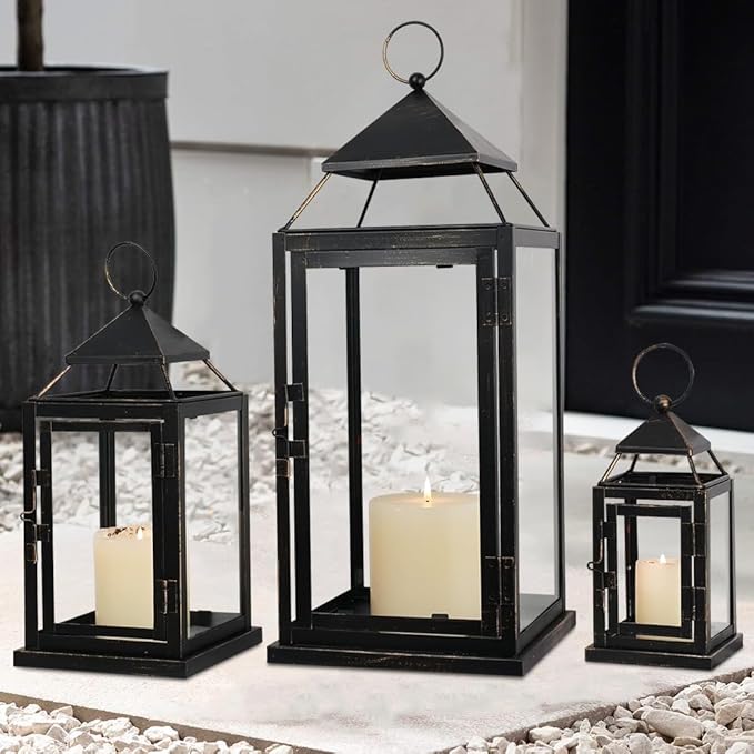 NEEDOMO Lanterns Decorative Outdoor&Indoor, Set of 3 Outdoor Lanterns for Porch, Vintage Candle Lantern Decor for Living Room, Fireplace, Fall, Christmas, Garden, Wedding, Yard, Bronze