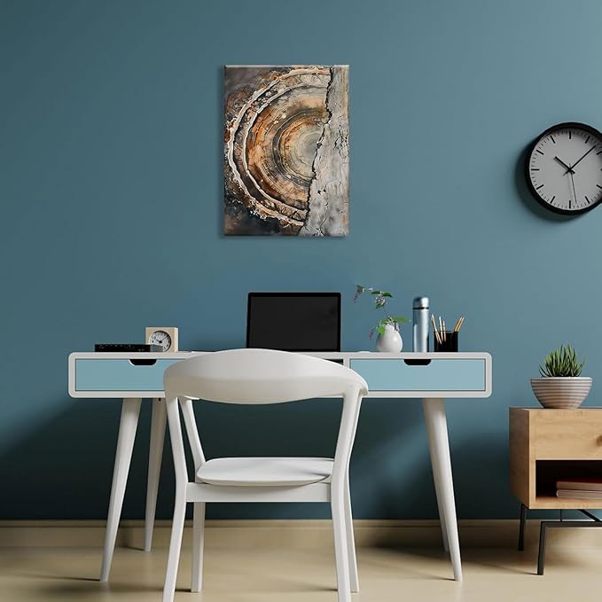 IBHJSART Framed Tree Ring Canvas Wall Art Vintage Colorful Wood Stump Painting Prints Modern Minimalist Pictures Neutral Nature Rustic Farmhouse Decor Living Room Bedroom Bathroom Office