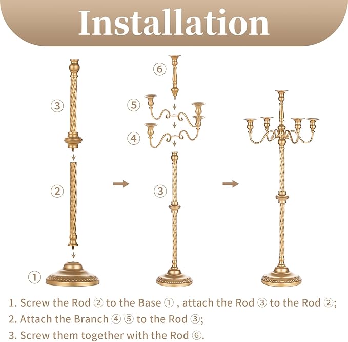 Sziqiqi Gold Floor Candelabra Candle Holder for Centerpiece - Tall 5 Arm Candlesticks Holders Metal Taper Candle Holder for Table Floral Centerpieces for Wedding Party Banquet