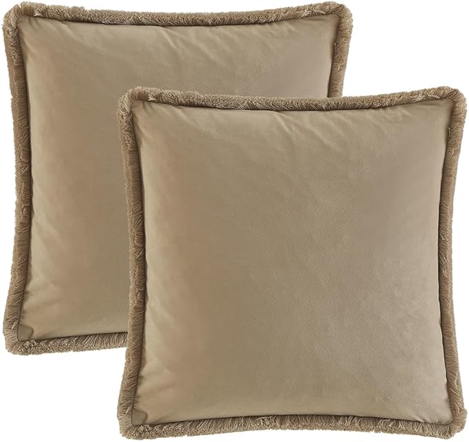 JUSPURBET Stone Velvet Throw Pillow Covers 26x26 Inch Set of 2 with Soft Tassel Fringe Luxury Boho Pillowcase for Sofa Couch Bed Home Decor Machine Washable