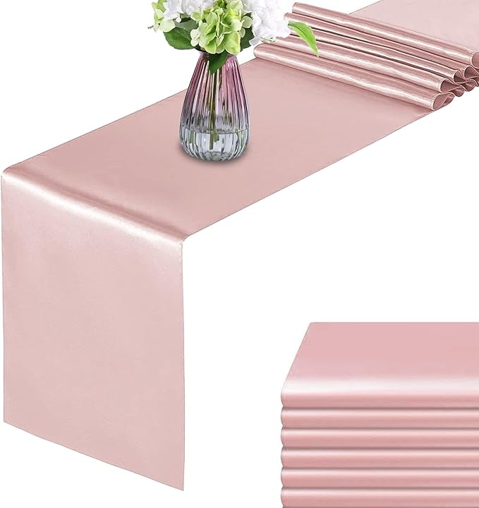 6 Pack Rose Gold Table Runners, Satin Table Runner 12x108 Inches Long, Silk and Smooth Fabric Table Runner for Wedding, Parties, Banquets Decoration
