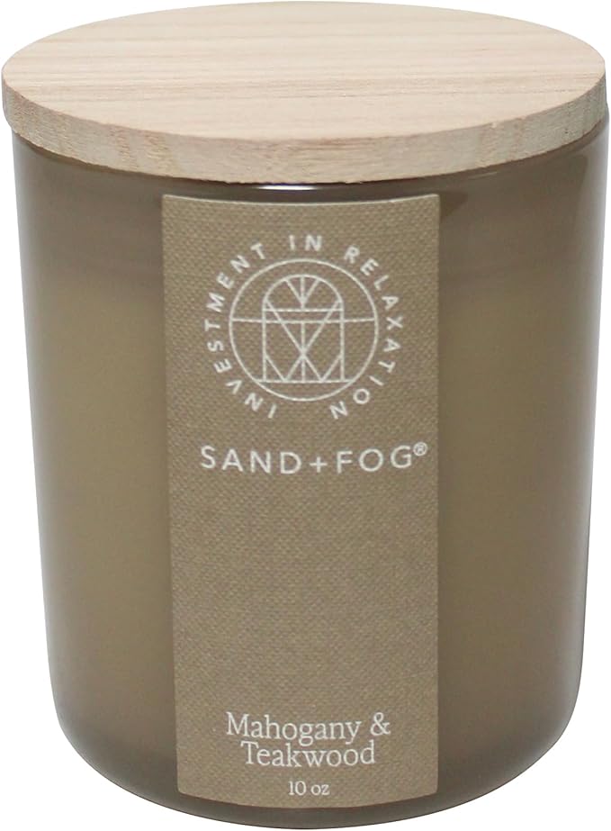 Sand + Fog Scented Candle - Mahogany & Teakwood – Additional Scents and Sizes – 100% Cotton Lead-Free Wick - Luxury Air Freshening Jar Candles - Perfect Home Decor – 10oz