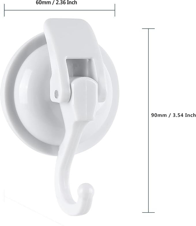 Heavy Duty Vacuum Suction Cup Hooks, White Plated Polished Super Suction for Kitchen Bathroom, 6 Pack