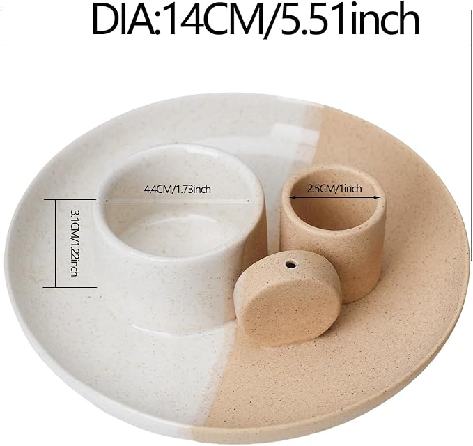 4 in 1 Incense Holder, Ceramic Incense Stick and Palo Santo Holder,Sage Holder for Burning- 5.5" Ceramic Ash Catcher Tray for Meditation and Yoga Room (Sun White Sand)