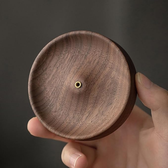 CREATCABIN Wood Incense Burner Incense Stick Tray Coconut Brown Flat Round Natural Black Walnut Diffuser Bowl Ash Burner Stick Dish Catcher Holder for Yoga Spa Teahouse Home Office DIY Decor
