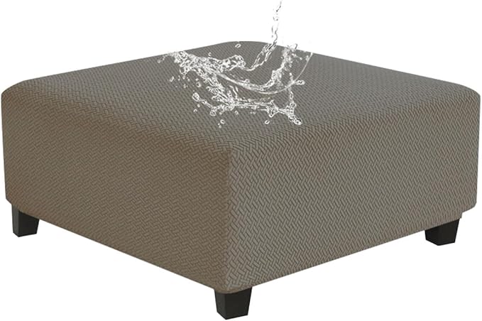 Levoberg Waterproof Square Ottoman Cover Large Square Folding Storage Ottoman Bench Slipcovers Footrest Stool Covers Oversized Ottoman Coffee Table Covers Cube with Elastic Bottom L Taupe