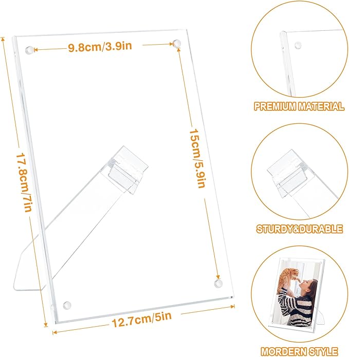 Egofine 5x7 Acrylic Frames 3 Pack, Clear Picture Frames with Stand, Magnetic Acrylic Photo Frames for Tabletop Display Horizontally or Vertically