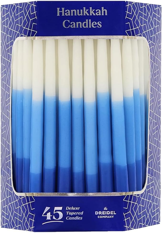 Deluxe Tapered Hanukkah Menorah Tri Color Blue, Blue, and White, Candles for All 8 Nights of Chanukah (10-Pack)