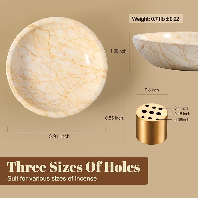 Koville Natural Marble Incense Holder, Incense Holder for Sticks with 9 Holes, Handmade Incense Burner Ash Catcher for Meditation Yoga SPA, Balsam Fir/Palo Santo/Sage/Cone (Gold)
