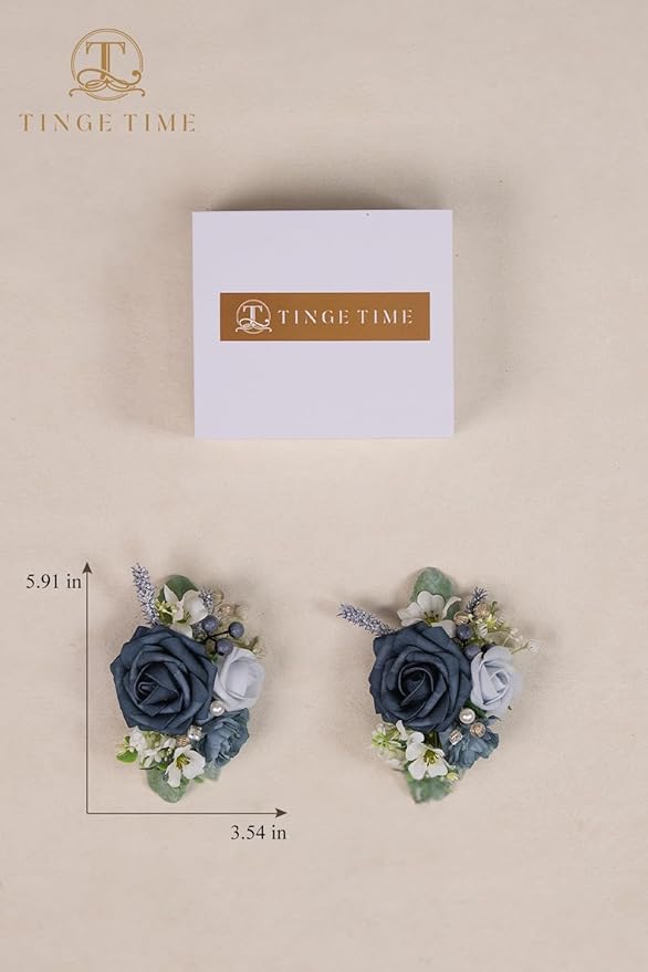 TINGE TIME Artificial Shoulder Corsages Flowers, Set of 2, Mother of The Bride Floral Corsage for Wedding Ceremony Anniversary Formal Dinner Party (Dusty Blue)