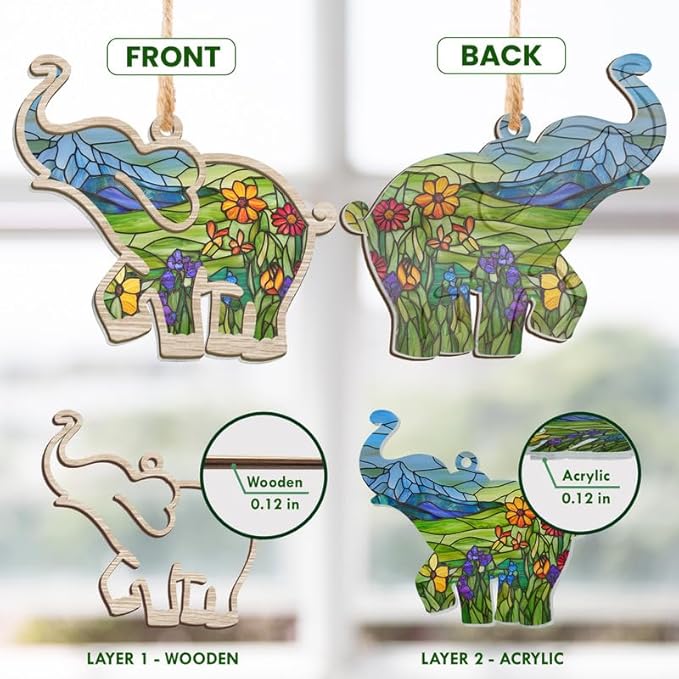 TEEZWONDER Christmas Friend Gifts for Women - Suncatcher Christmas Ornaments 2025 for Tree Decorations - Friendship Birthday Gifts for Women Friends Sisters, Elephant Ornament for Christmas Decoration