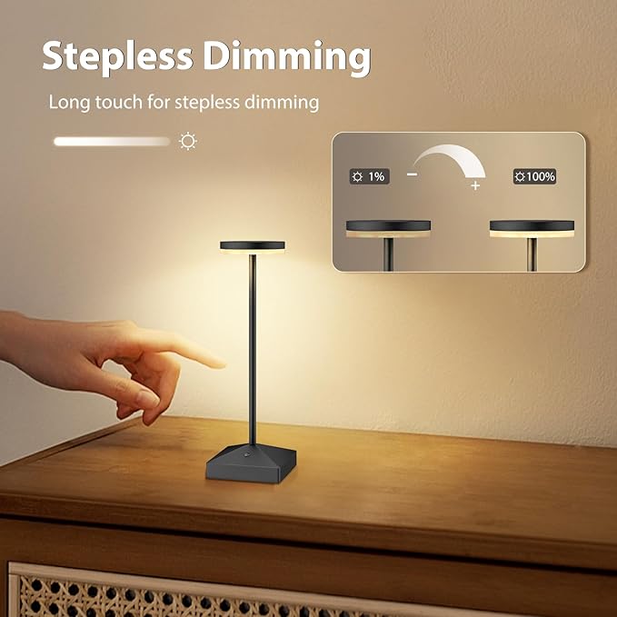 3 Pack 7.67in Black Small Cordless Table Lamps Rechargeable, Battery Operated Mini Lamp, Small Lamp Touch Portable Table Lights, LED Night Light for Bedside/Dining/Bar/Outdoor (Black-C)