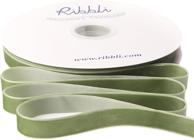 Ribbli Sage Green Velvet Ribbon 5/8 Inches Continuous 25 Yard Spool Sage Green Christmas Ribbon for Gift Wrapping Crafts Home Decor