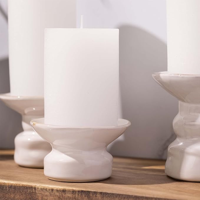 BASK Mottled Pillar Candles - Unscented White Pillar Candles Set of 3 - Dripless, Smokeless for All Occasions