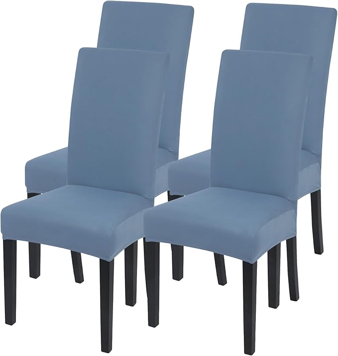 SearchI Dining Room Chair Covers Set of 4, Stretch Solid Color Parsons Chair Slipcovers Spandex Removable Washable Kitchen Chair Protector Cover for Dining Room, Hotel, Ceremony (Gray Blue)