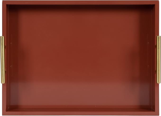 Kate and Laurel Lipton Decorative Modern Rectangular Tray; 16.5 x 12.25; Red and Gold; Chic Serving Tray for Storage; Organization; and Display