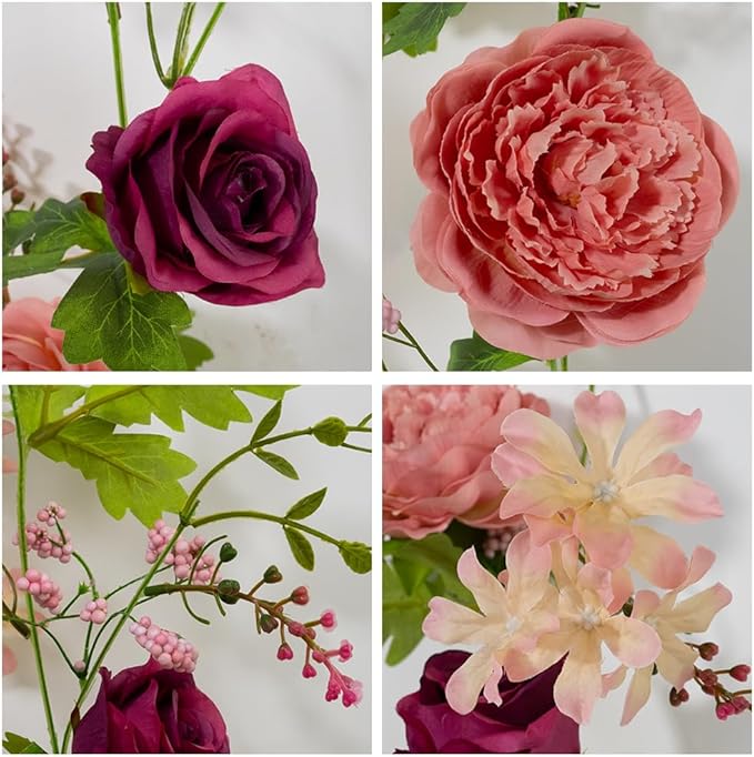 Peony Flower Garland, 6Ft Artificial Silk Pink Rose Flower Vine, Floral Arch Vine for Wedding Table Runner Mantle Decoration Home Decor (Peony-Purple)