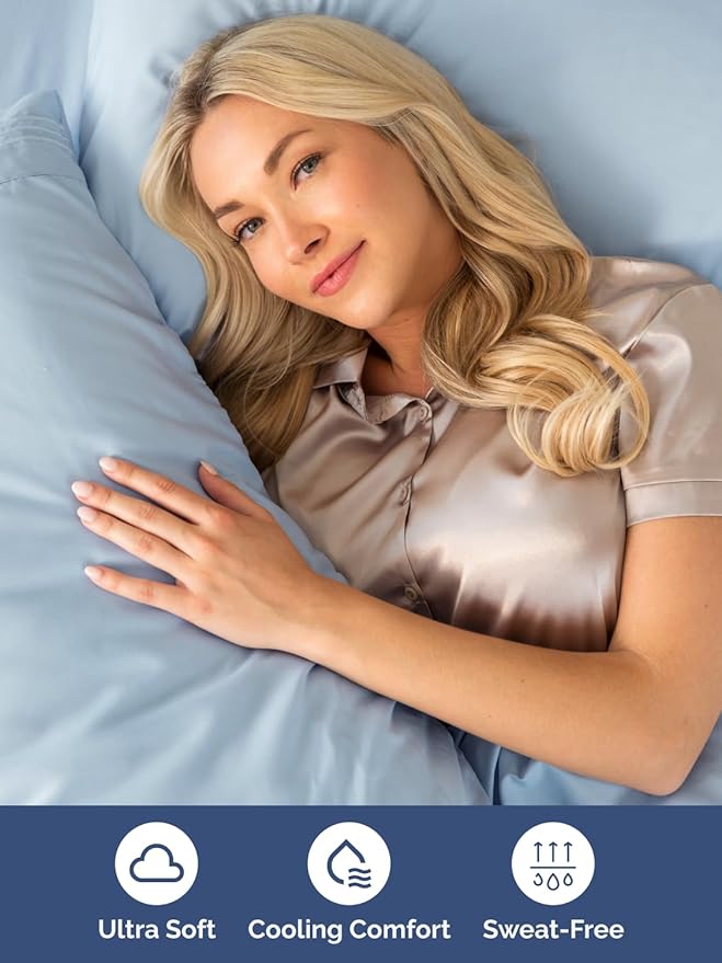 Extra Deep Twin XL Sheet Set - 4 Piece Breathable & Cooling Sheets - Hotel Luxury Bed Sheets Set - Easy & Secure Fit - Soft, Wrinkle Free & Comfy Sheets Set - Sky Blue Sheet Set w/Extra Deep Pockets