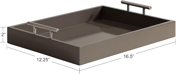Kate and Laurel Lipton Decorative Modern Rectangular Tray; 16.5 x 12.25; Brown and Silver; Chic Serving Tray for Storage; Organization; and Display