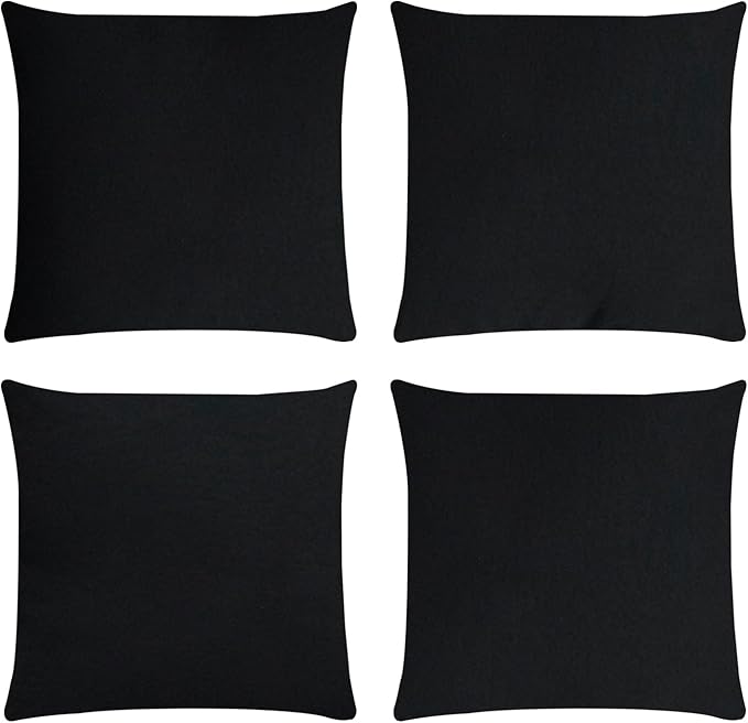Covers & All Premium Square Throw Pillow Inserts with Covers Set of 4, 12 x 12 Inches Black, Decorative Cushions for Couch Sofa Home Decor Office Travel UV Resistant Waterproof Soft Cushions Pillows