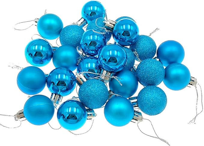 ALIMITOPIA 24pcs Christmas Ball Baubles 1.2 inches Shatterproof Plastic Hanging Balls Pendant for Xmas Tree Decoration (Tiny Size;Light Blue)