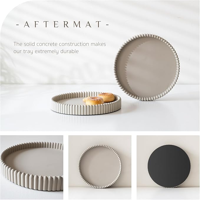 Coffee Table Tray, Home Decor Round Tray, Concrete Gray Coffee Table Decor Trays, Serving Decorative Trays for Dining Table