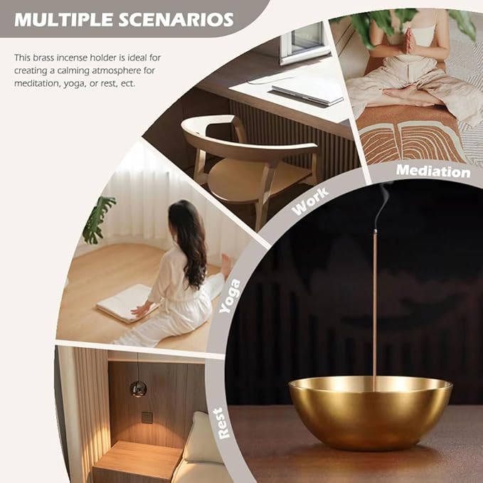 5 Inch Brass Bowl, Incense Holder for Large Sticks/Cones, Small Copper/Gold Decorative Offering Bowl, Sound Bowl, Ash Catcher for Altar, Meditation