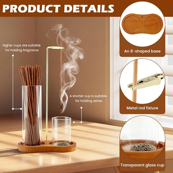 2-in-1 Wooden Incense Holder & Burner – Ash Catcher, Brush, Storage & Anti-Ash Flying | Ideal for Meditation, Yoga, Spa & Home Decor – Modern Vertical Incense Stick Holder