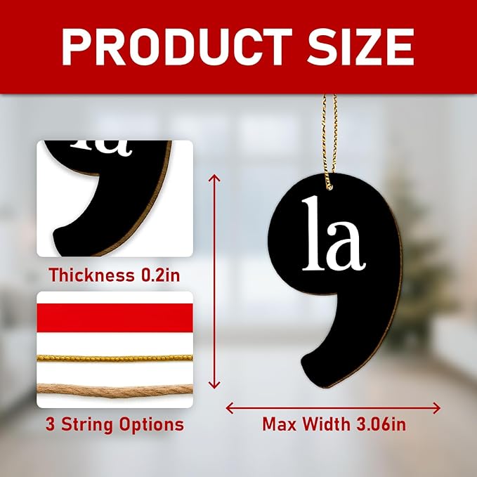 Gifts for Christmas 2025, Comma Christmas Ornament Wooden Doubled-Side Printed, Comma Hanging Xmas Decorations, Birthday Motivational Gifts for Women Men