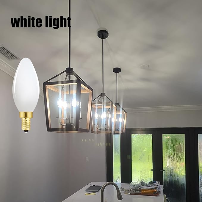 E12 Frosted led Bulb 6W Equivalent E12 Candelabra Bulb 60 watt Daylight 4000K Matt White Glass AC120V 600LM Dimmable B11 for Chandeliers,Ceiling Fan and Wall sconces Pack of 6