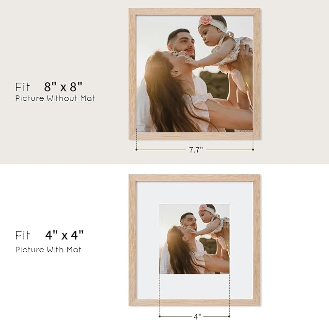 8x8 Oak Wood Picture Frame - 8x8 Photo Frame, 8x8 Picture Frame Wood, Natural Solid Wooden Picture Frames for Wall Art Photo and Prints(1 Pack, Beige)