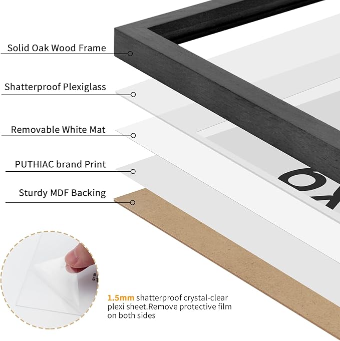 6x8 Oak Wood Picture Frame - Minimalist 6x8 Picture Frame, 6"x8" Frame Wood, Natural Solid Wooden Picture Frames for Wall Art Photo and Prints(3 Pack, Black)