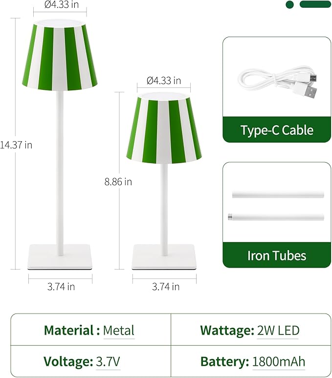 UME 3 Pack Cordless Table Lamp, Battery Operated Lamp - Portable Waterproof Rechargeable Table Lamp w/ 3 Color Temps & Stepless Dimming for Dinner, Desk, Cafe, Outdoor (Christmas Green)