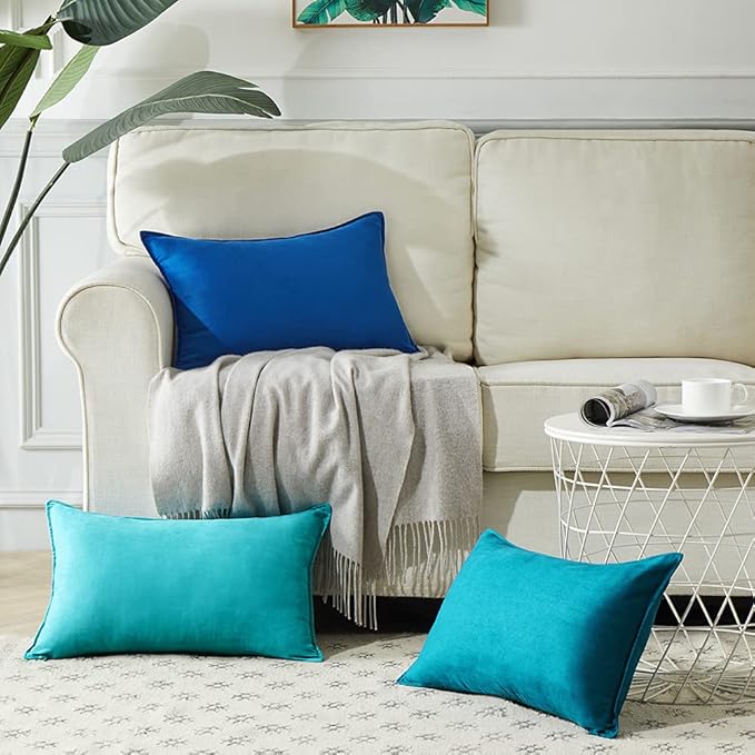 Fancy Homi 2 Packs Royal Blue Long Lumbar Decorative Throw Pillow Covers 14x24 Inch for Living Room Couch Bed Sofa, Modern Boho Home Decor, Soft Faux Suede Solid Rectangle Accent Cushion Case 35x60 cm