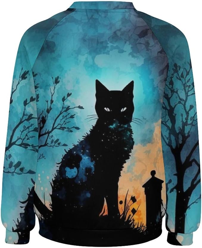 Halloween Sweatshirts for Women Funny and Spooky Print Crewneck Oversized Pullover Outdoor Lounge Fashion Sweater