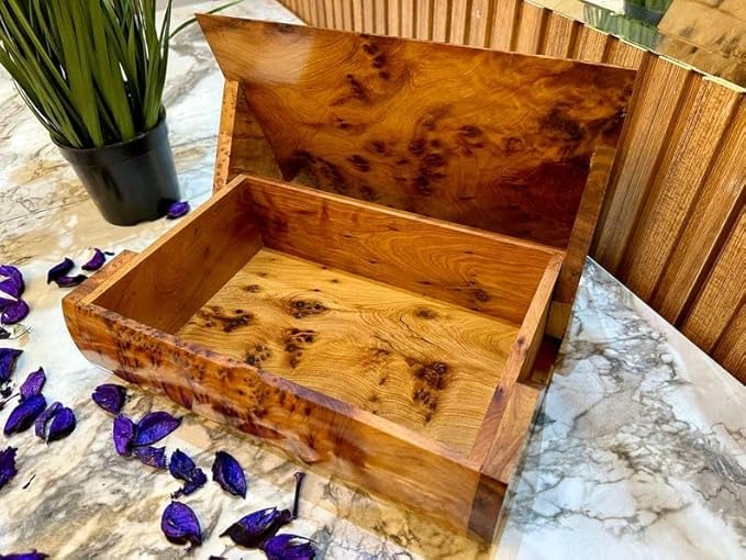 Hand Carved Wooden Multipurpose Keepsake Jewelry Decorative Art Box Storage Organizer (Large wood Box,Antique) (Square Extra-large Thuya Box)