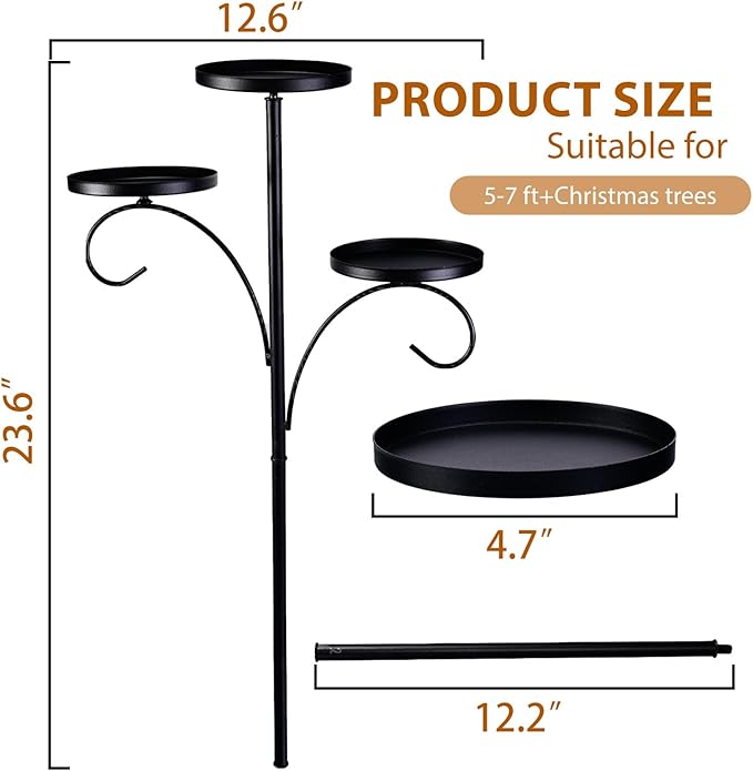 Black Triple Tree Topper Candelabra - Christmas Tree Shelf, 3 Tier Candle Holder Shelf, Unique Candelabra Trees Topper for Christmas, Holiday, Indoor & Outdoor Decor (23.6 inch)