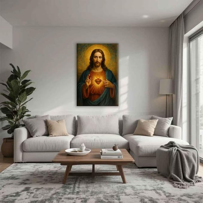 Eysintum Sacred Heart of Jesus Wall Art Christian Canvas Print Religious Home Decor Catholic Picture for Bedroom Living Room Prayer Room Ready to Hang 12x16in